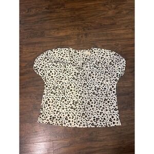 Melloday Shirt White Animal Print Leopard Short Sleeve Blouse Stretch Sz:Medium